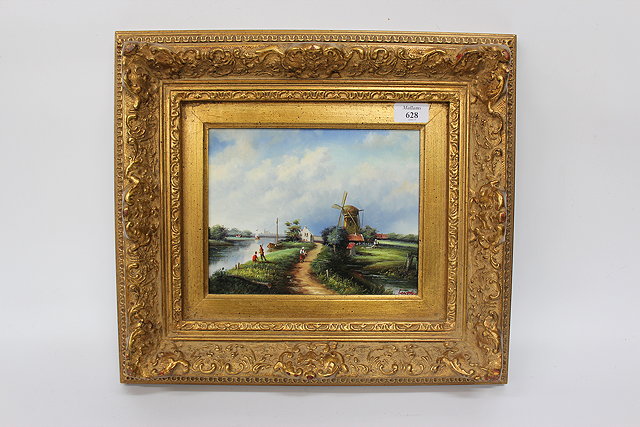 Appraisal: AN OIL PAINTING ON PANEL of a Dutch canal scene