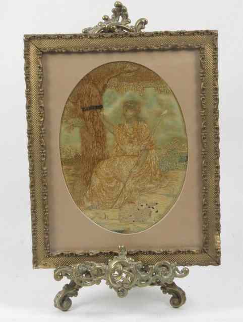 Appraisal: A Georgian oval needlework and watercolour silk picture depicting a