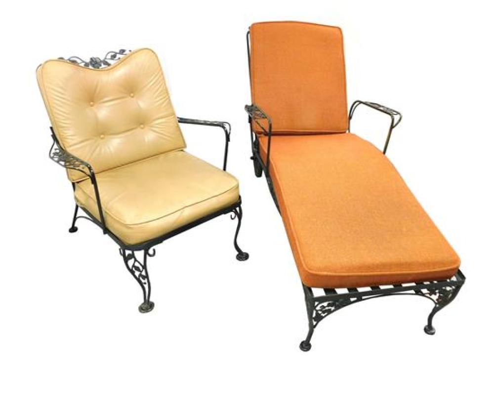 Appraisal: PATIO Metal chaise lounge and matching arm chair pierced foliate