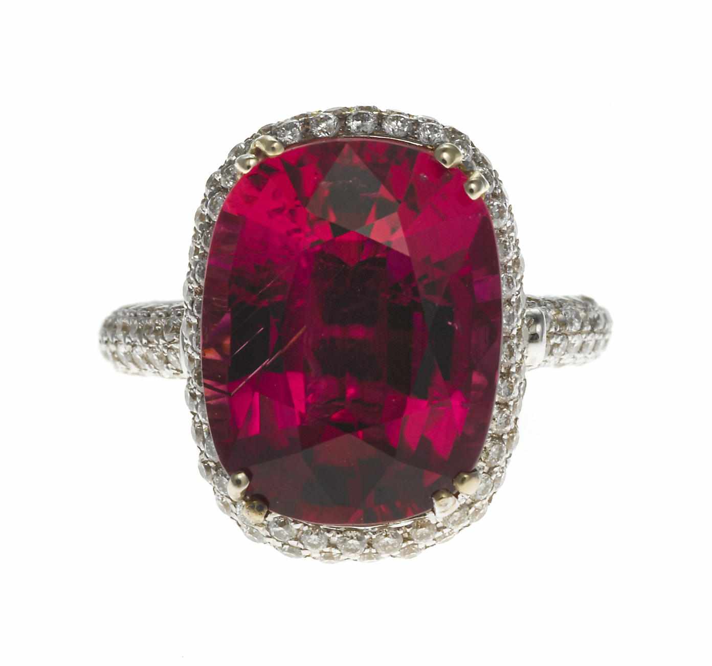 Appraisal: A pink tourmaline and diamond ring Daniel W cushion-cut tourmaline