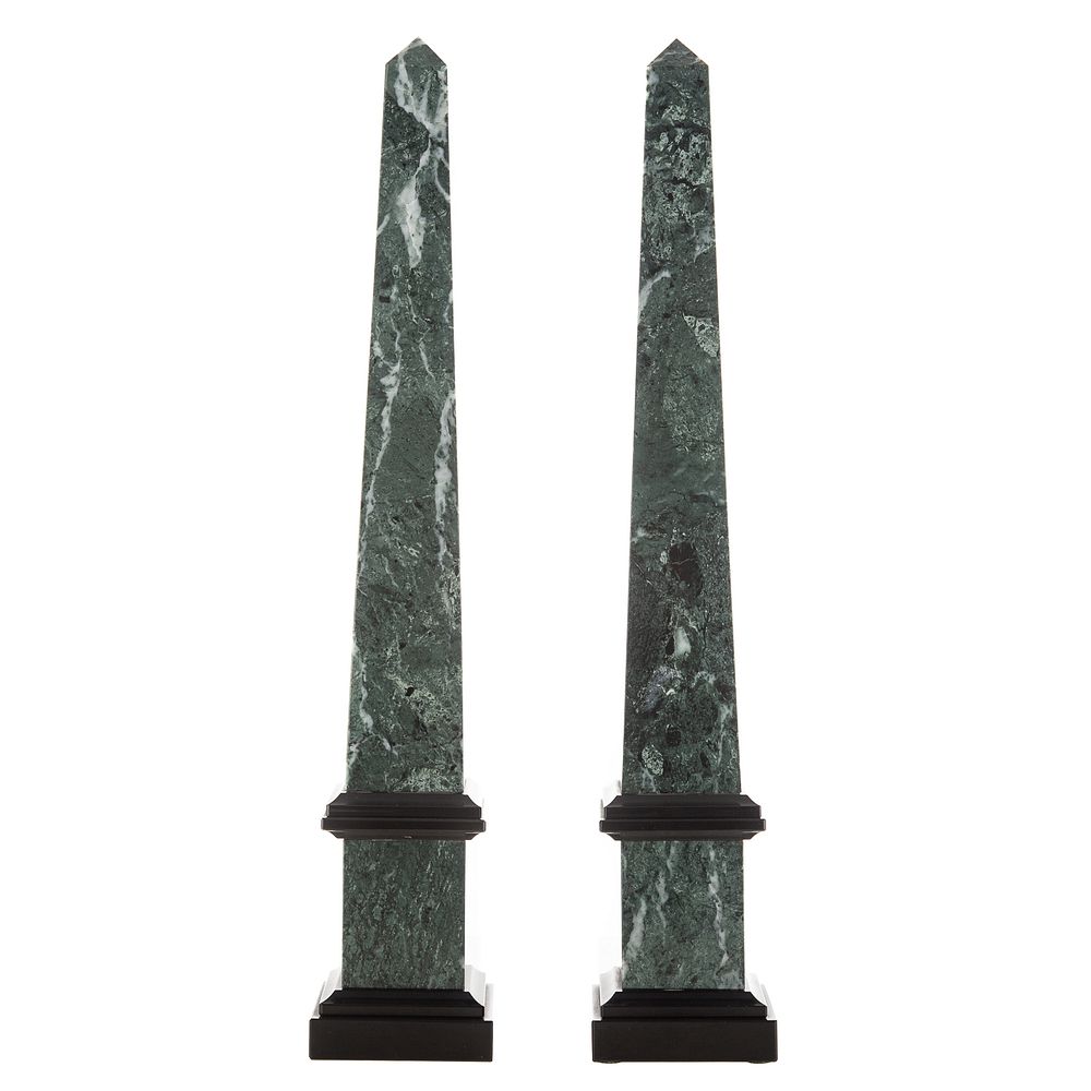 Appraisal: Pair Classical Style Onyx Obelisks Green and black onyx in