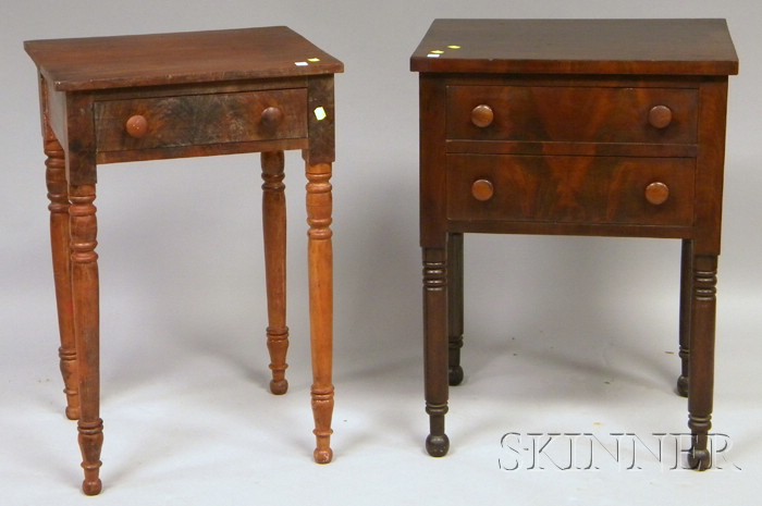 Appraisal: Birch and Mahogany Veneer Two-drawer Stand and a Mahogany Veneer