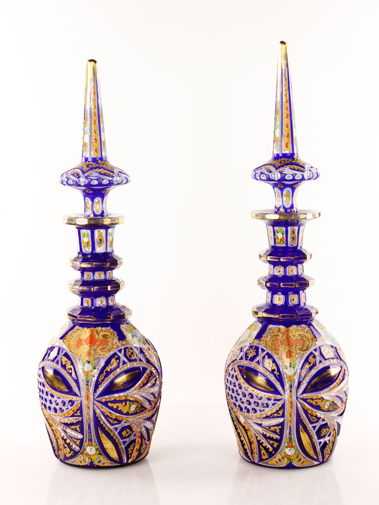 Appraisal: - Pr Bohemian Glass Decanters Pair of Bohemian glass decanters