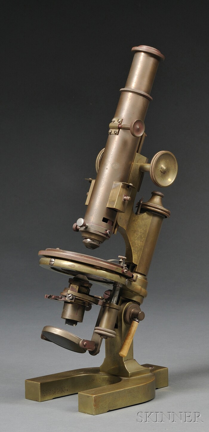 Appraisal: Brass Compound Microscope th century with rackwork coarse focus and