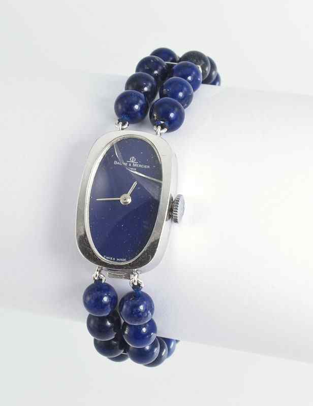 Appraisal: BAUME MERCIER K WATCH WITH LAPIS BAND Ca K white