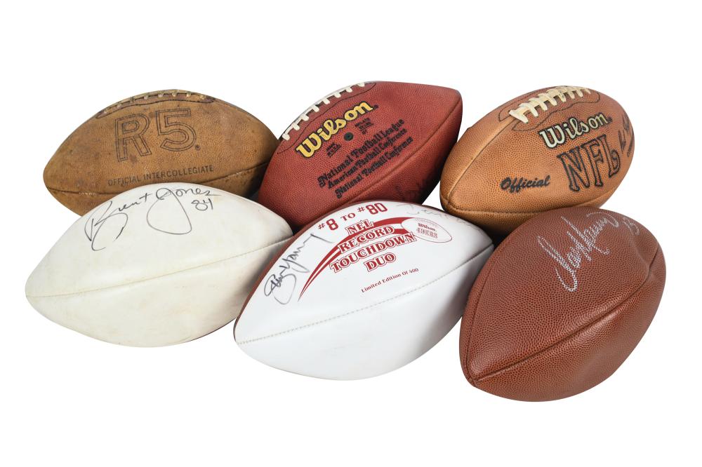 Appraisal: SIX SIGNED FOOTBALLSincluding R Intercollegiate ball ball signed Jerry Rice