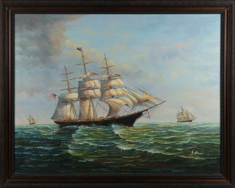 Appraisal: AMERICAN SCHOOL CONTEMPORARY AMERICAN CLIPPER SHIP AT SEA OIL ON