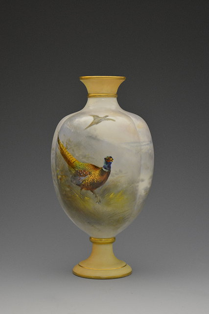 Appraisal: A Royal Worcester vasepattern painted with pheasants signed James Stinton