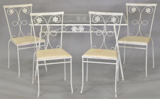 Appraisal: Wrought iron glass top table and four chairs top x