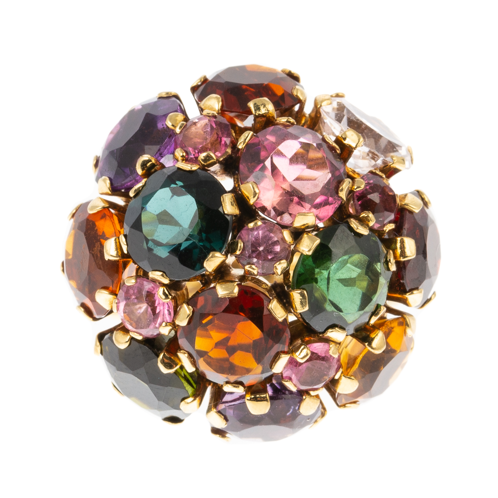 Appraisal: A MULTI-GEMSTONE CLUSTER RING IN K K yellow gold ring