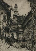 Appraisal: Continental th Century European garden with architecture scene Dry point