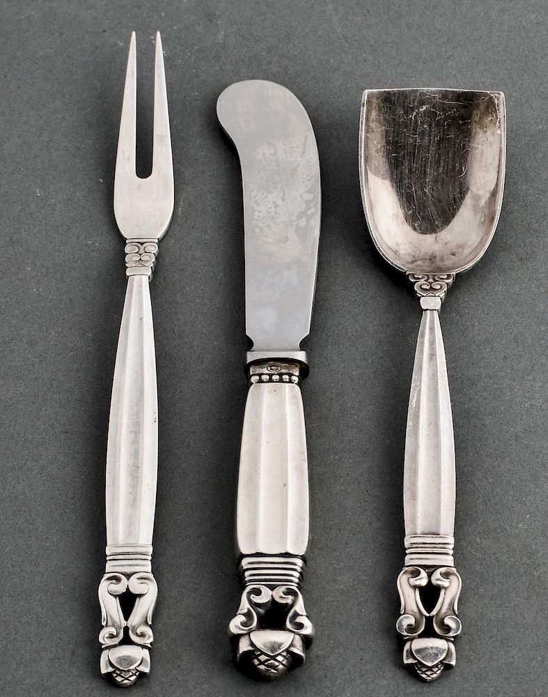 Appraisal: George Jensen Silver Acorn Serving Utensils George Jensen sterling silver