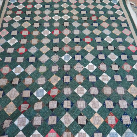 Appraisal: th Century Handmade Quilt block diamond with gingham square green