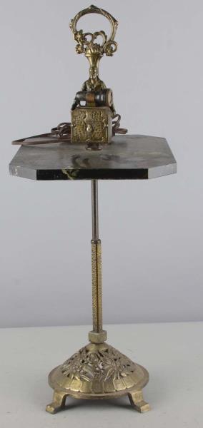 Appraisal: Brass and Marble Ornate Cigar Lighter End Table Fancy table