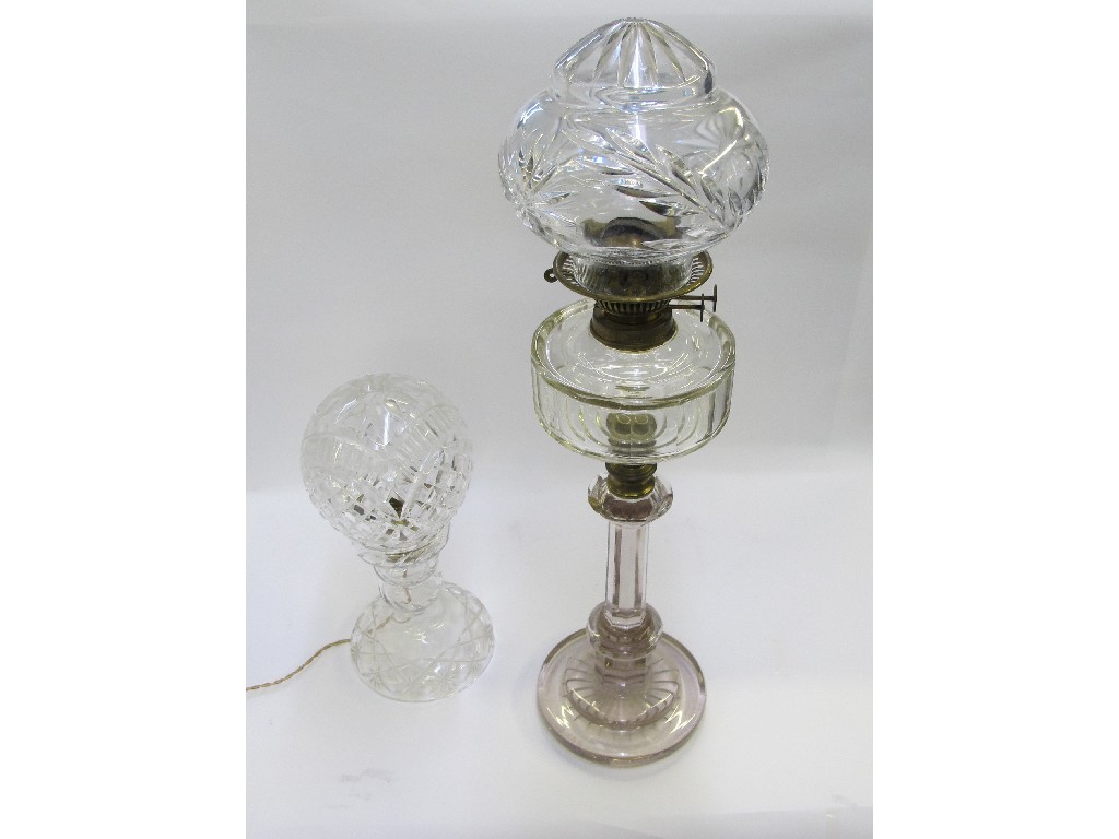 Appraisal: Cut glass table lamp and a glass paraffin lamp