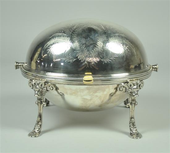 Appraisal: English Silverplate Roll Top Entree Dish With hot water compartment