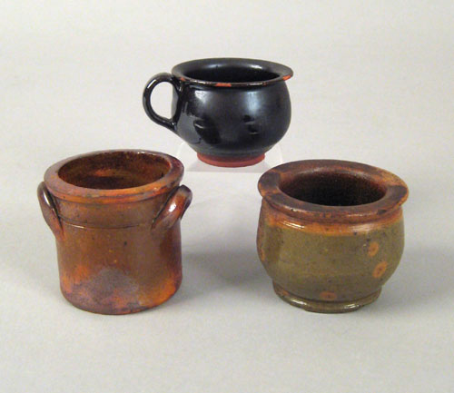 Appraisal: Two miniature redware crocks late th c h h together