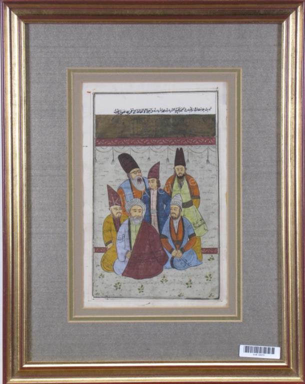 Appraisal: A vintage framed bookplate etching color depicting Middle Eastern men