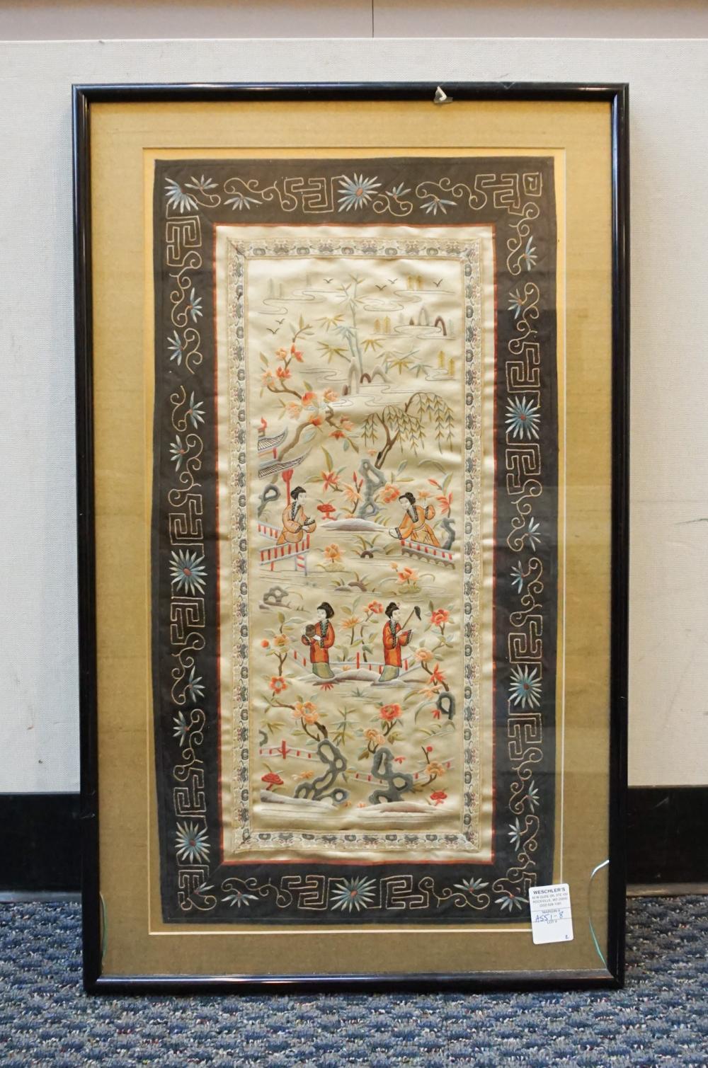 Appraisal: Chinese Embroidered Textile and a Chinese Processional Gouache on Burlap