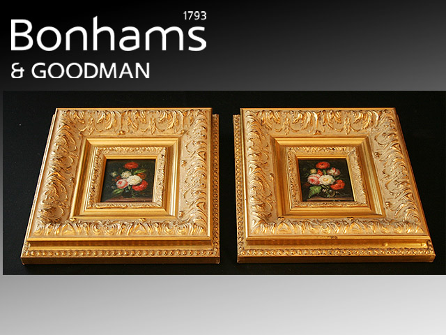 Appraisal: A pair of miniature still life paintings of floral bouquets