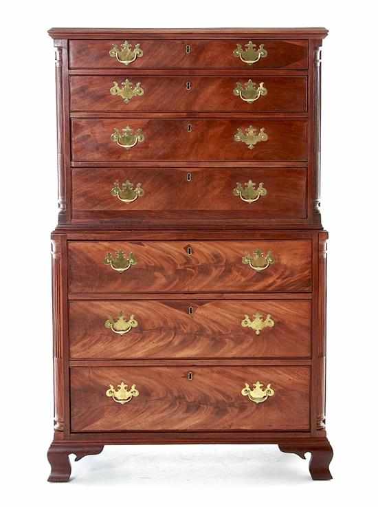 Appraisal: Southern Chippendale mahogany chest on chest probably Charleston late th