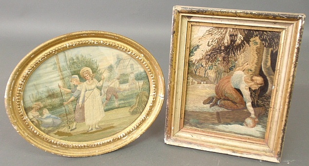 Appraisal: - Two English silkworks c one with men and women