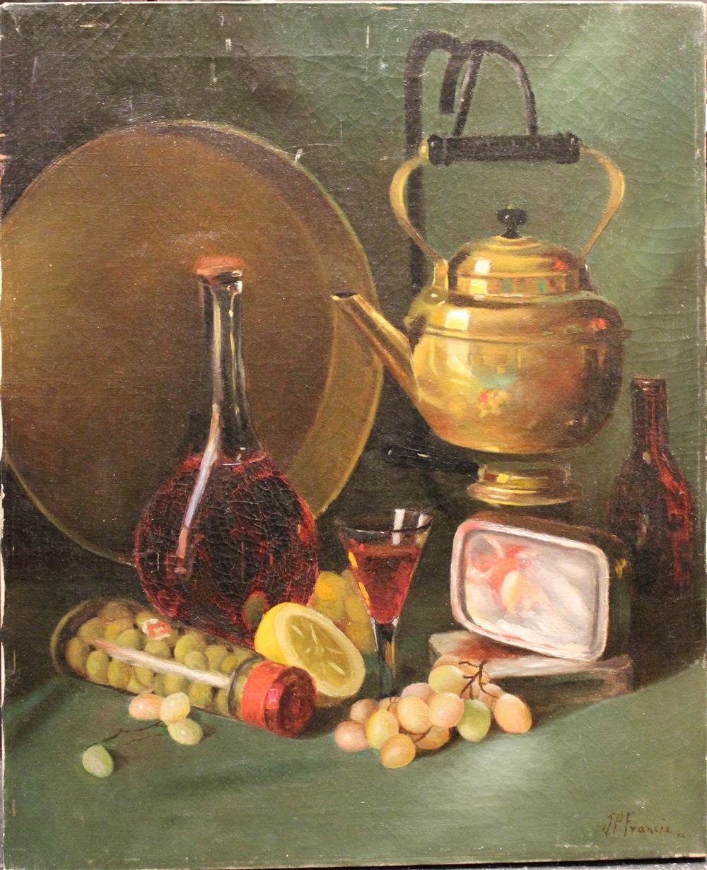 Appraisal: JOHN P FRANCIS TH CENTURY STILL LIFE KETTLE OLIVES AND