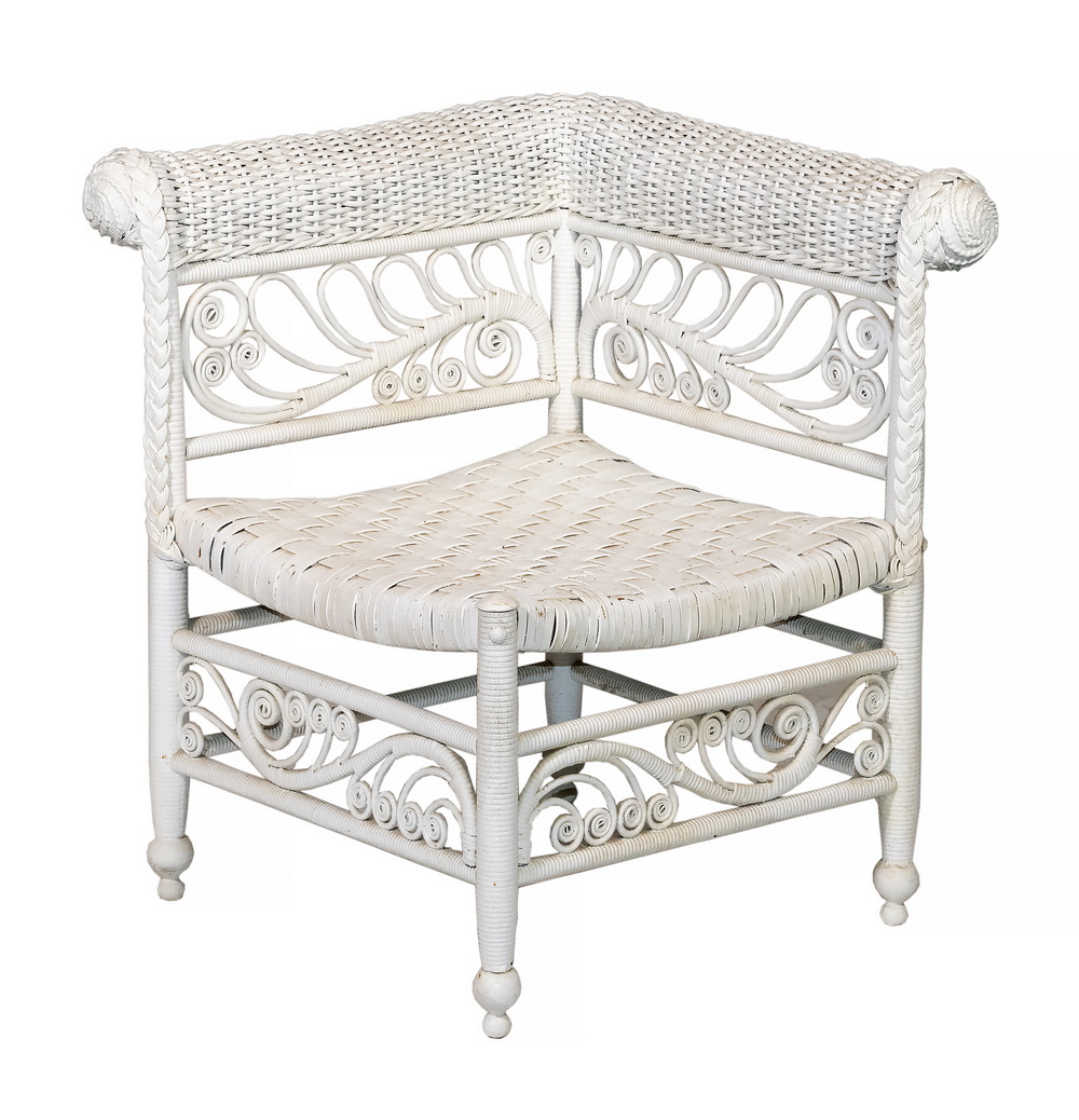 Appraisal: CIRCA AMERICAN WHITE PAINTED WICKER CORNER CHAIR Square Wicker Armchair