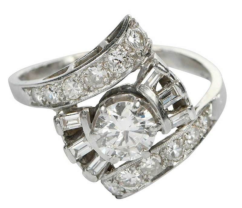 Appraisal: Platinum Diamond Ring Art Deco style center round brilliant diamond