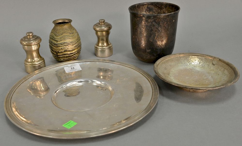 Appraisal: Lot of silver and silver plate vase ht in Provenance