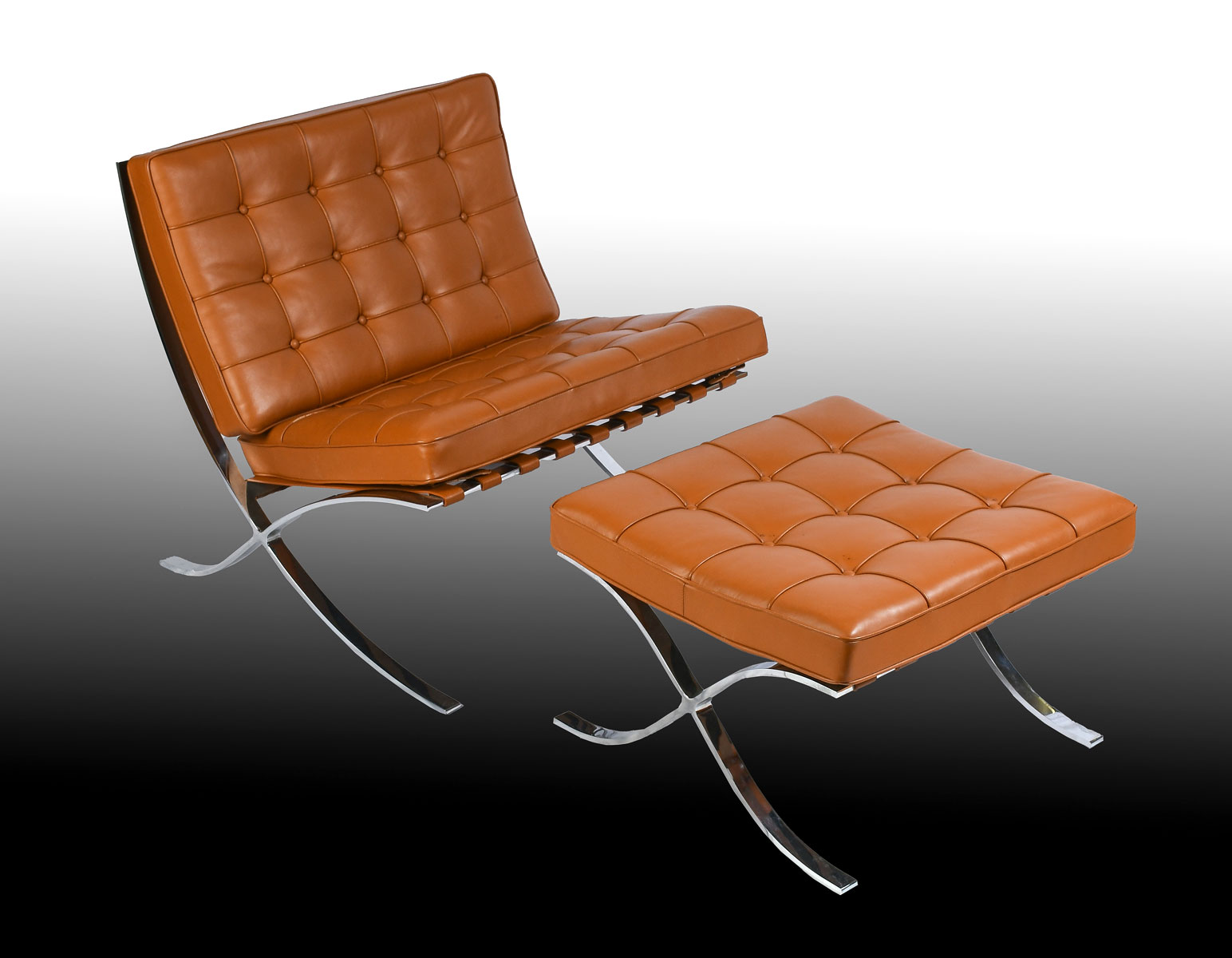 Appraisal: KNOLL BARCELONA LOUNGER OTTOMAN Mid-century modern button tufted leather Barcelona