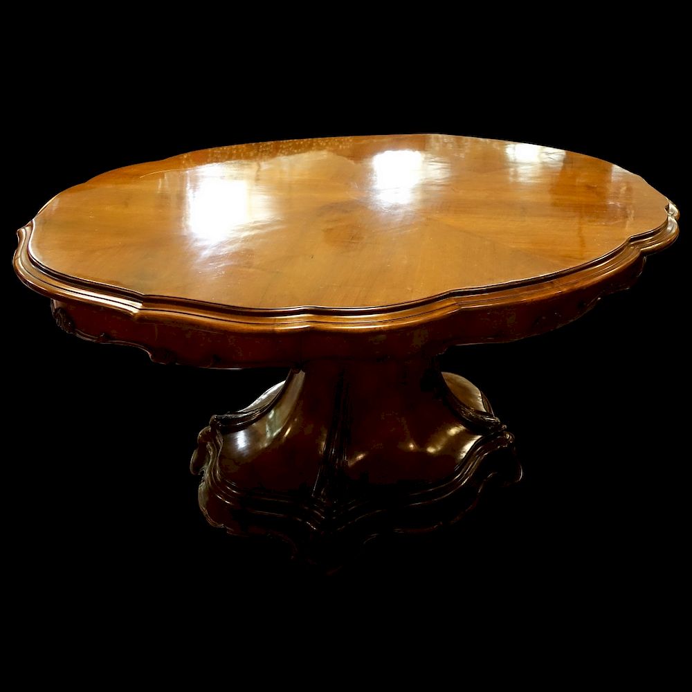 Appraisal: Continental Pedestal Table Early th Century Continental Carved Burl Walnut