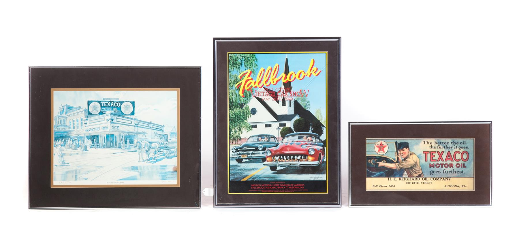 Appraisal: THREE FRAMED AUTOMOBILE RELATED PRINTS American late th- st century