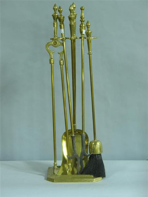 Appraisal: SET OF BRASS FIRE TOOLS Set includes shovel and brush