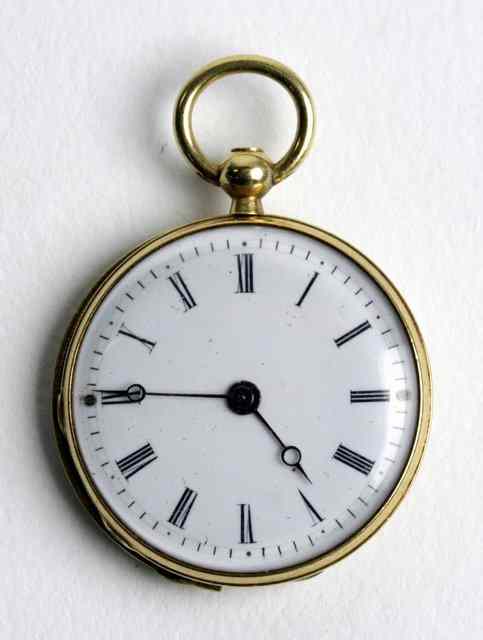 Appraisal: A miniature gold and enamel watch the inner case inscribed