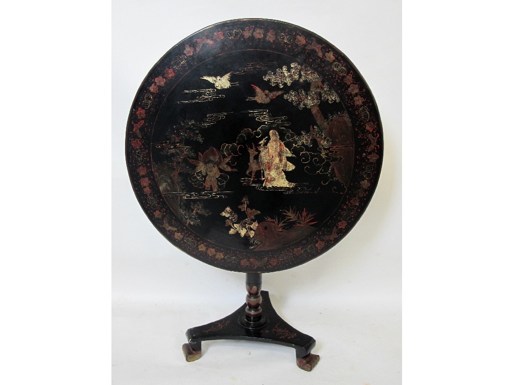 Appraisal: A th Century chinoisere tripod table the circular snap top