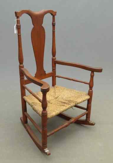 Appraisal: th c Queen Anne rush seat armed rocking chair unusual