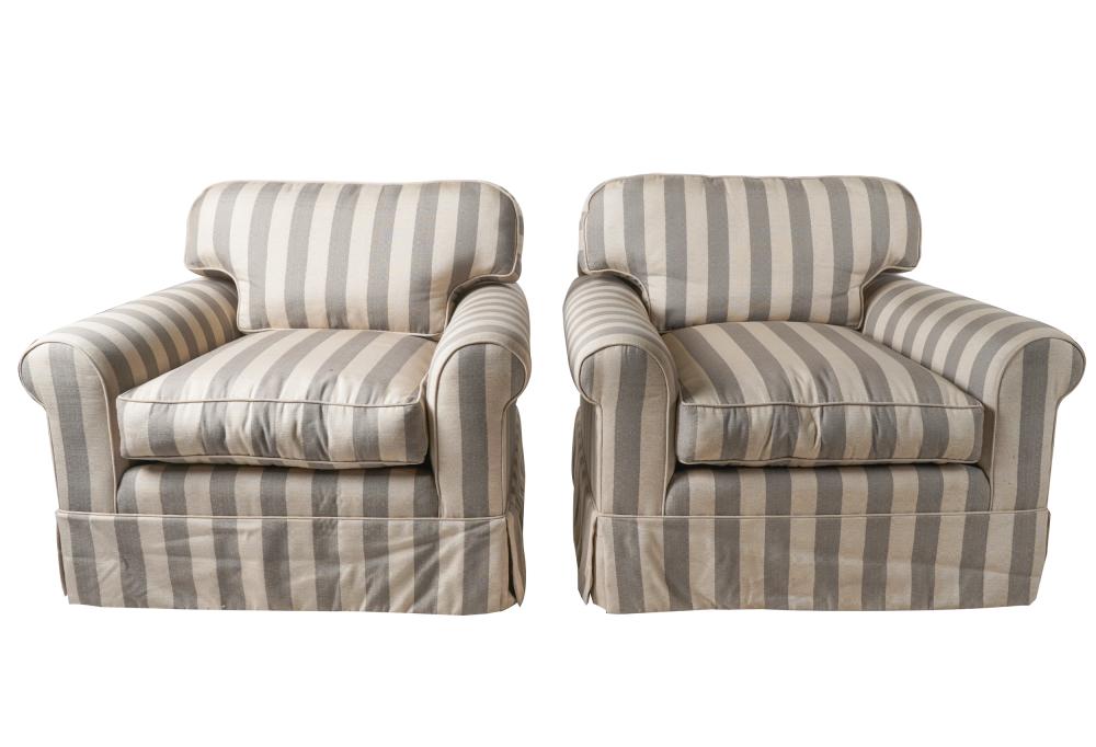 Appraisal: PAIR OF CLUB CHAIRSmanufacturer unknown covered with gray and white