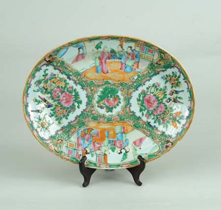 Appraisal: ANTIQUE OVAL ROSE MEDALLION PLATTER With alternating panels of figures