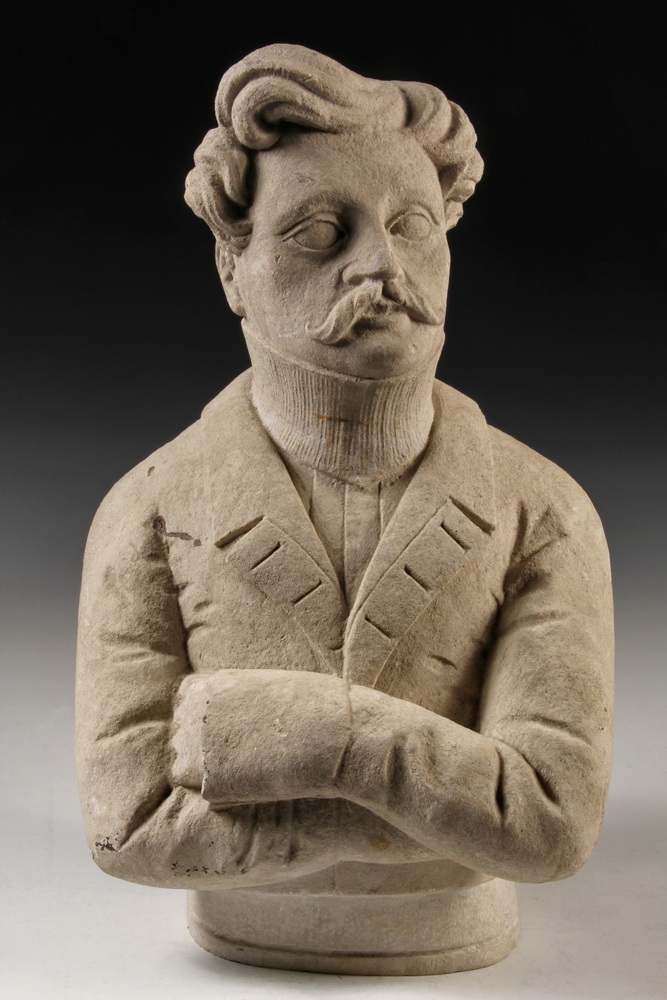 Appraisal: STONE SCULPTURE - Portrait of a Sea Faring Gentleman with