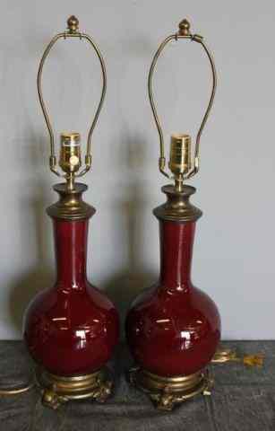 Appraisal: Pair of th Century Sang de Boeuf Style Lamps Nice