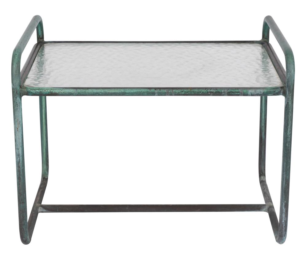 Appraisal: WALTER LAMB FOR BROWN JORDAN SIDE TABLEtubular copper with verdigris