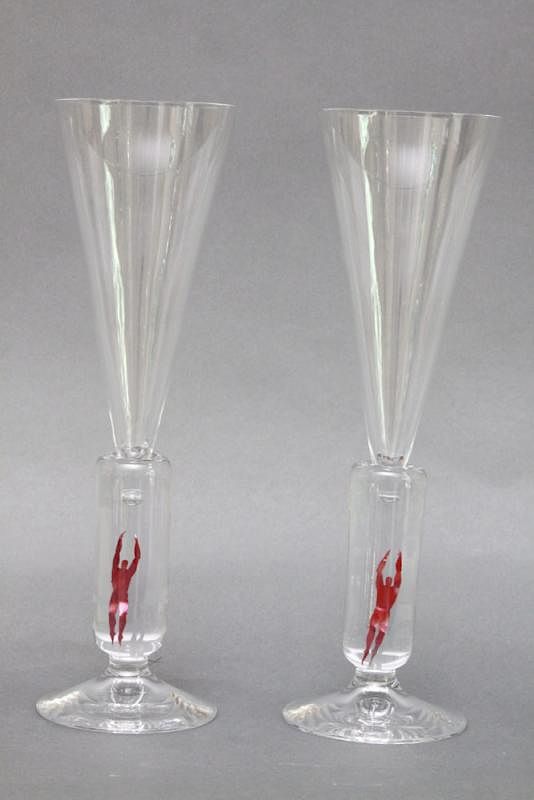 Appraisal: Bertil Vallien Bertil Vallien Swedish b - Millennium Champaign Flutes