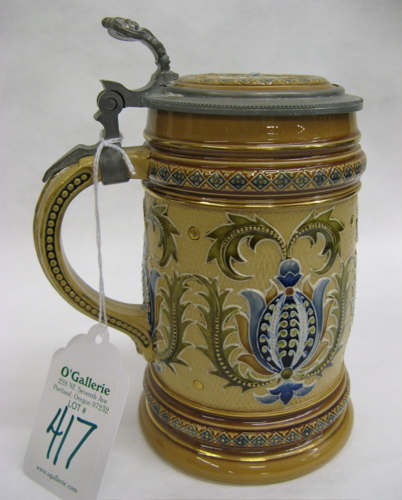 Appraisal: METTLACH GERMAN BEER STEIN no liter having a geometric inlaid