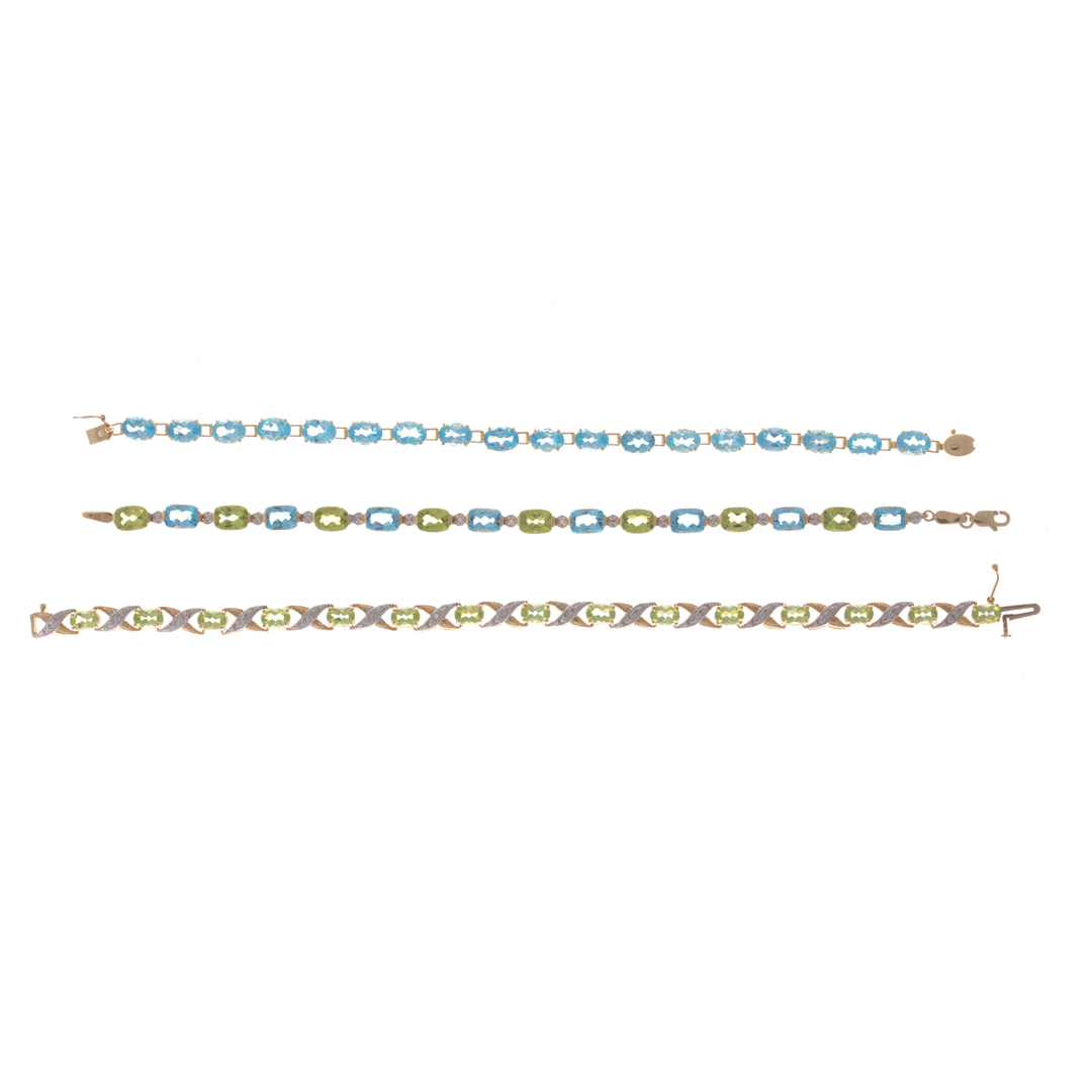 Appraisal: A Trio of Lady's Gold Gemstone Bracelets K yellow gold