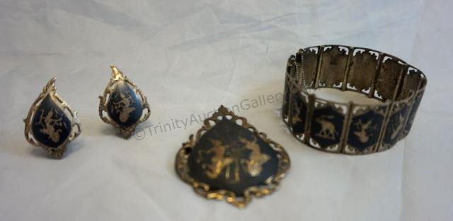 Appraisal: 's- 's vintage Siam sterling silver Niello Nielloware set with