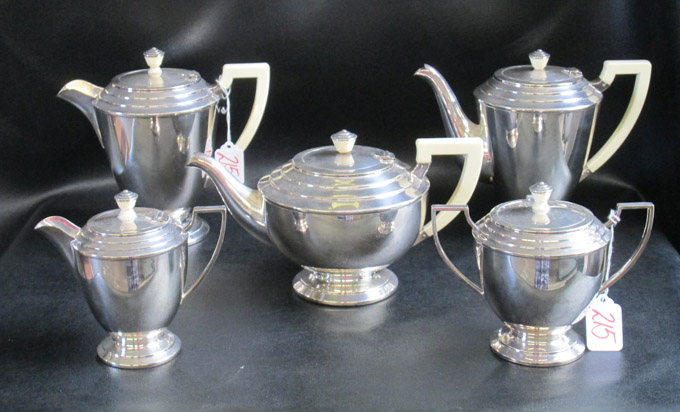 Appraisal: FIVE PIECE SILVER PLATED COFFEE AND TEA SET Art Deco