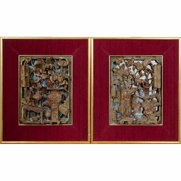 Appraisal: Chinese Carved Wall Panels Chinese Two carved wood wall panels