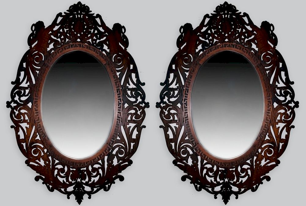 Appraisal: Pair th C Victorian Carved Wood Floral Mirrors Fabulous pair