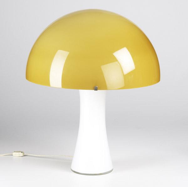 Appraisal: VENINI Murano glass lamp with yellow dome shade over white